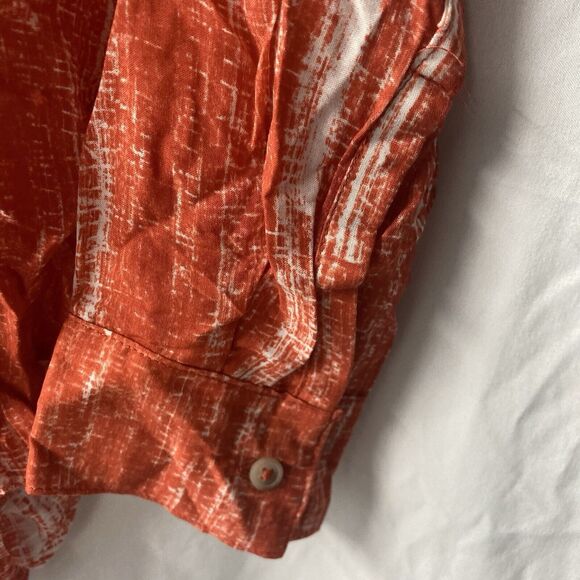 59-7 ANTHROPOLOGIE MAEVE orange tan pleated rayon long button up sleeve top 4 - Picture 5 of 8